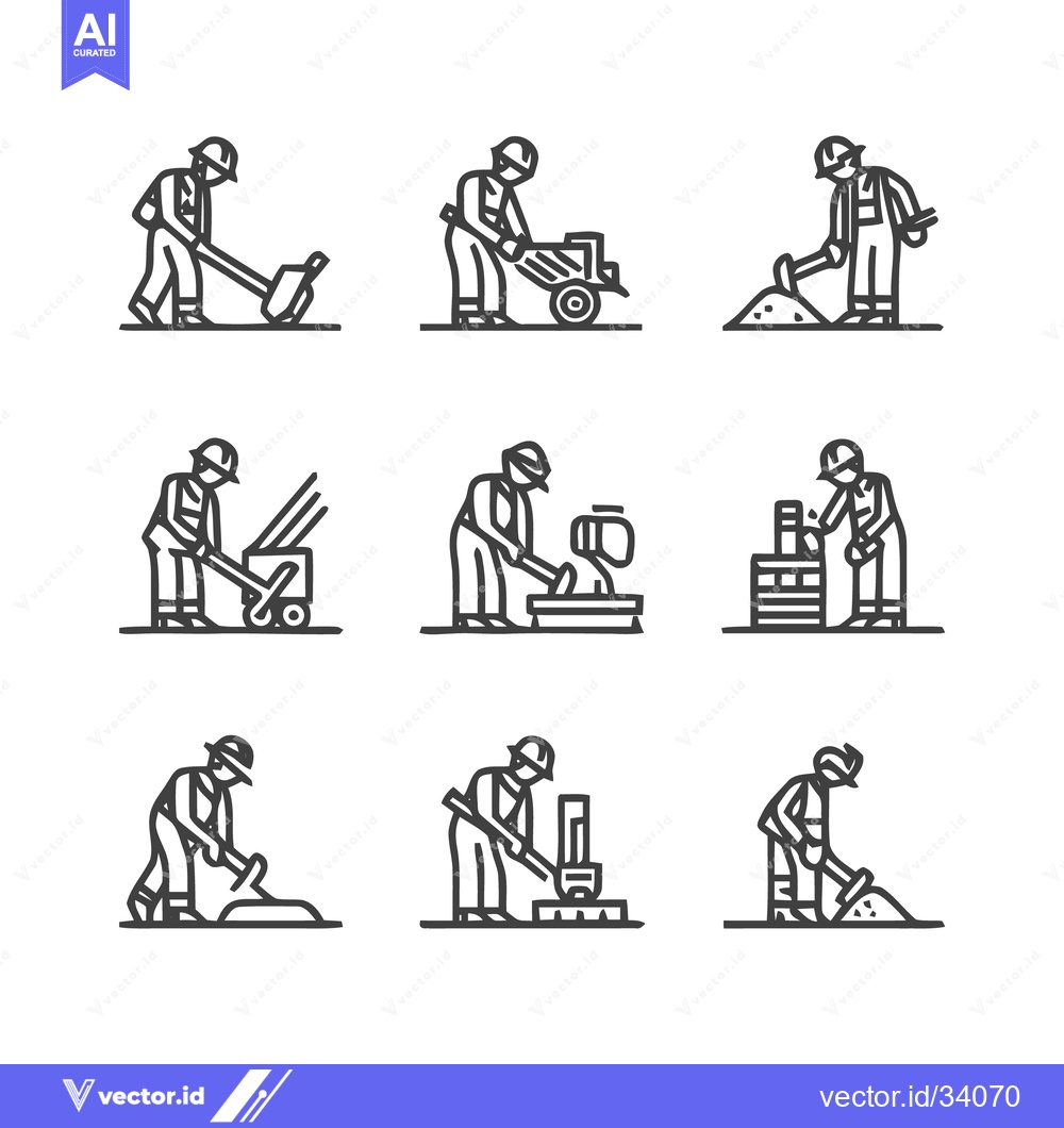 Premium Vector of Construction Workers in Action - A Detailed Line Art Illustration.