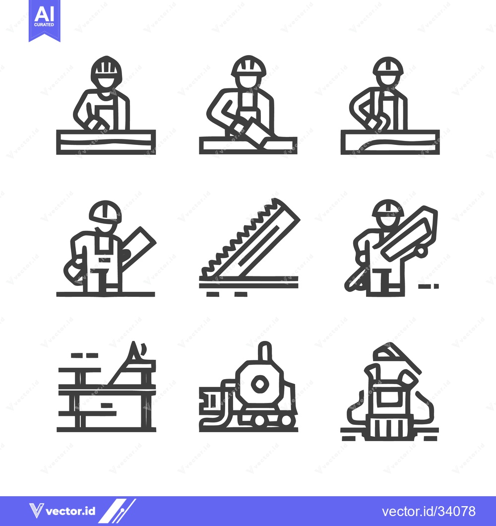 Premium Vector dari Construction and Carpentry - A Collection of Line Art Icons.