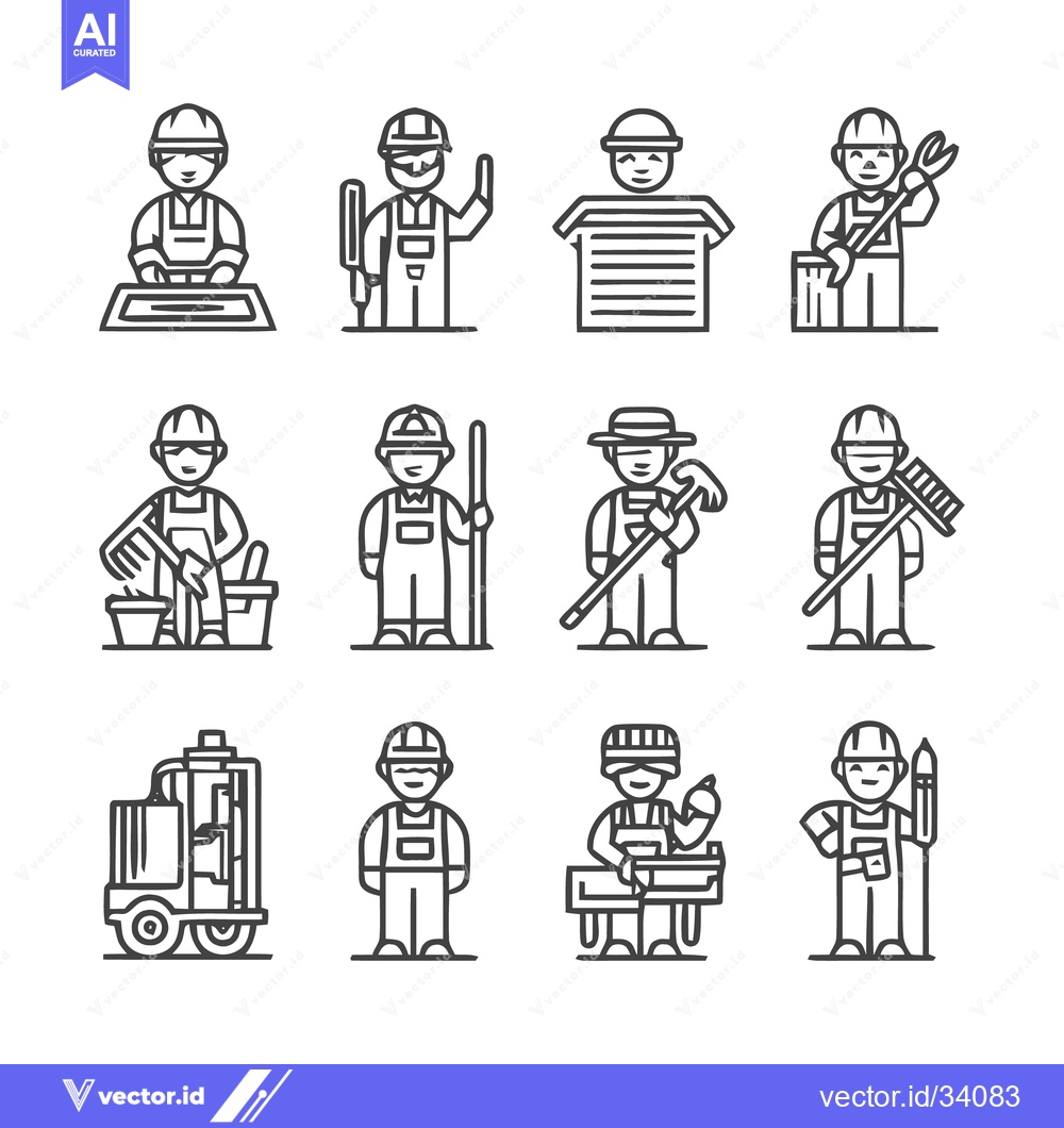 Premium Vector dari Construction Workers - A Collection of Line Art Illustrations.