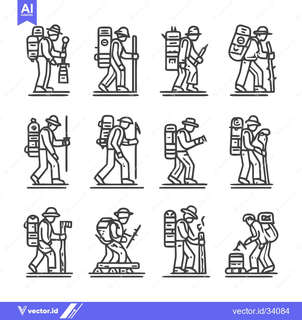 Premium Vector of Hiking Adventure - A Collection of Outdoor Exploration Icons.
