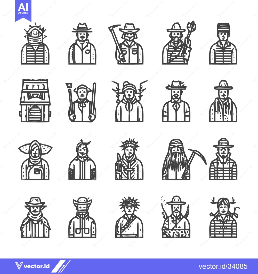 Premium Vector dari Line art illustrations of various people with hats and tools.