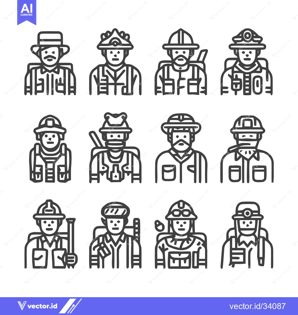 Premium Vector dari Line Art Illustrations of Various Professions and Occupations.