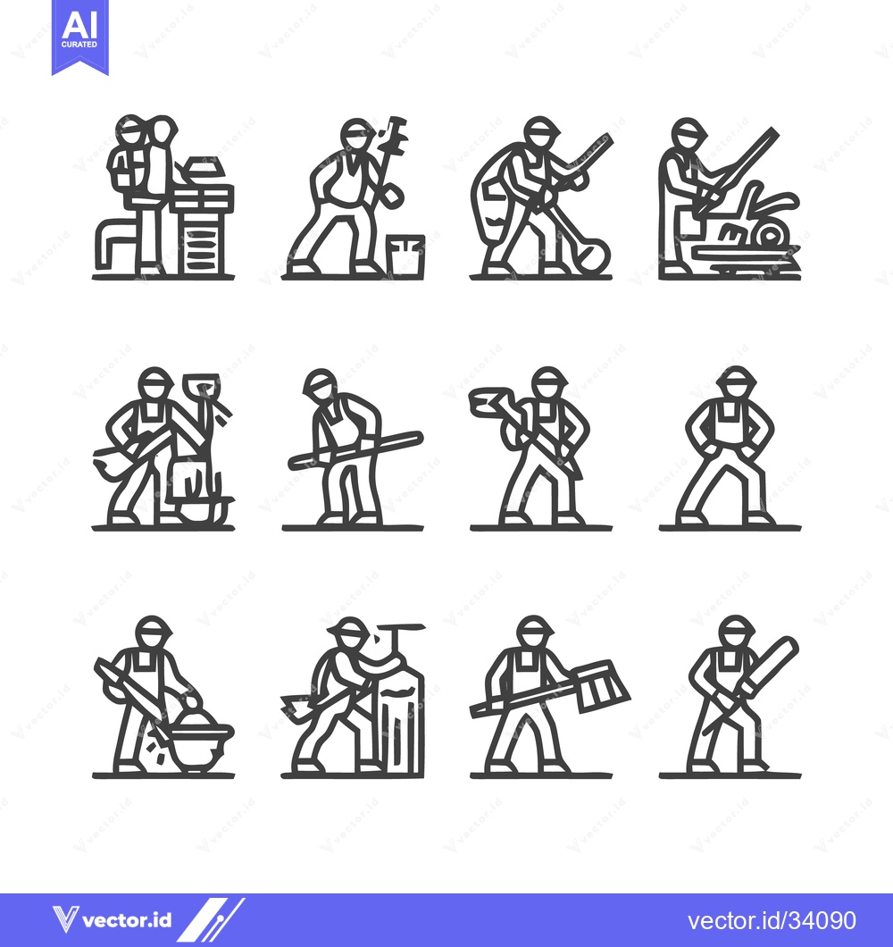 Premium Vector of Construction Workers in Various Professions and Activities.