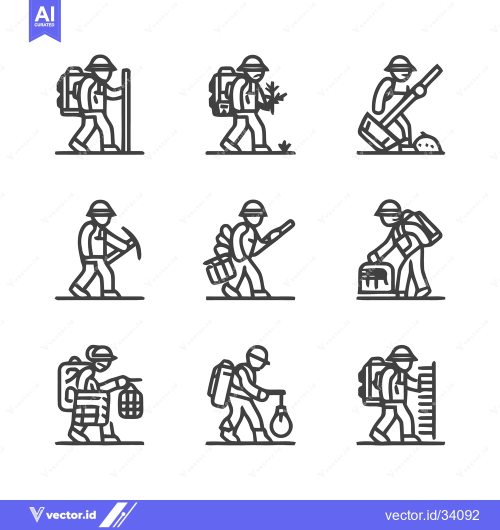 Premium Vector dari Hiking and Outdoor Activities - A Collection of Line Art Icons.