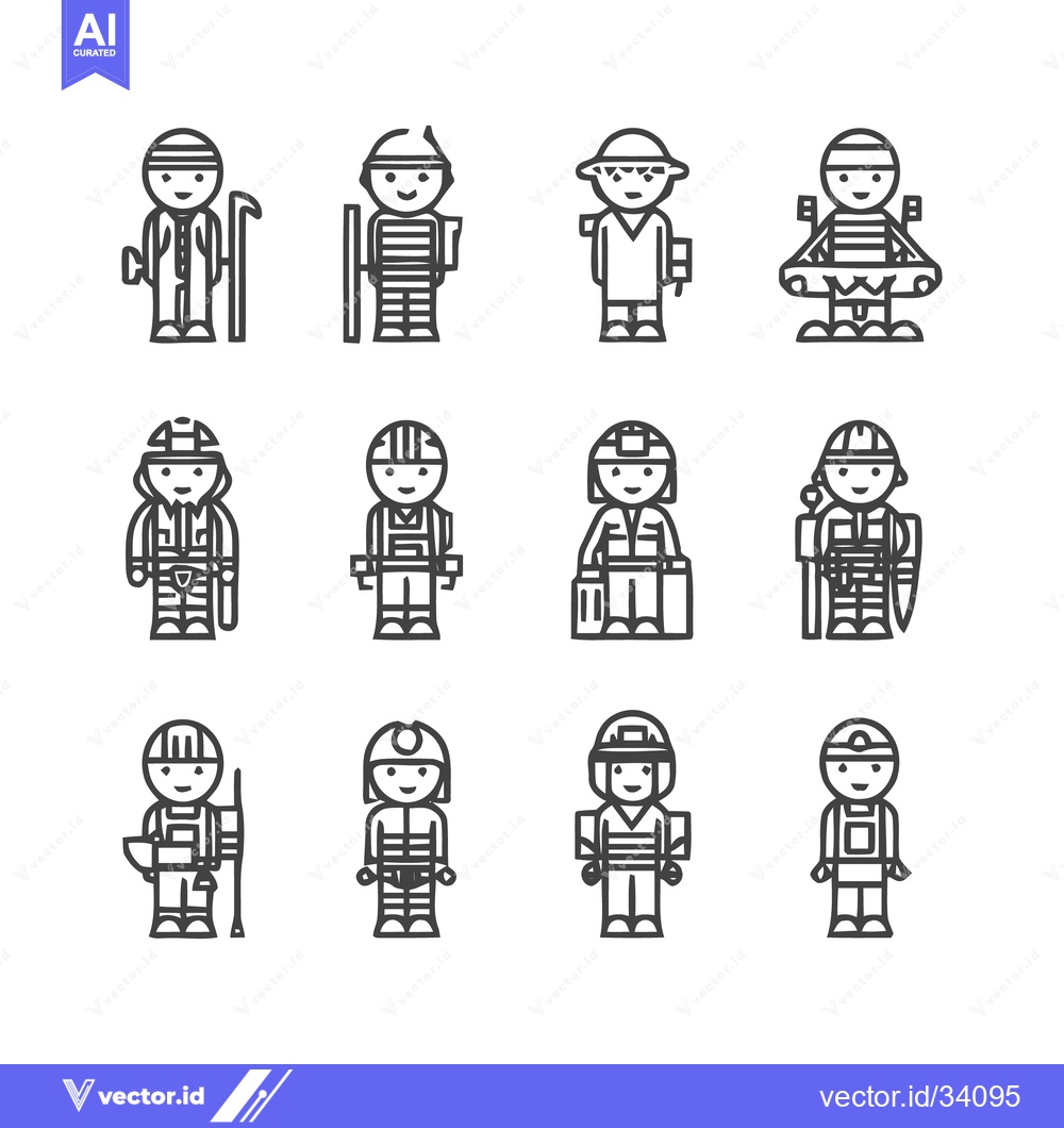 Premium Vector dari Diverse Line Art Illustrations of Various Professions and Occupations.