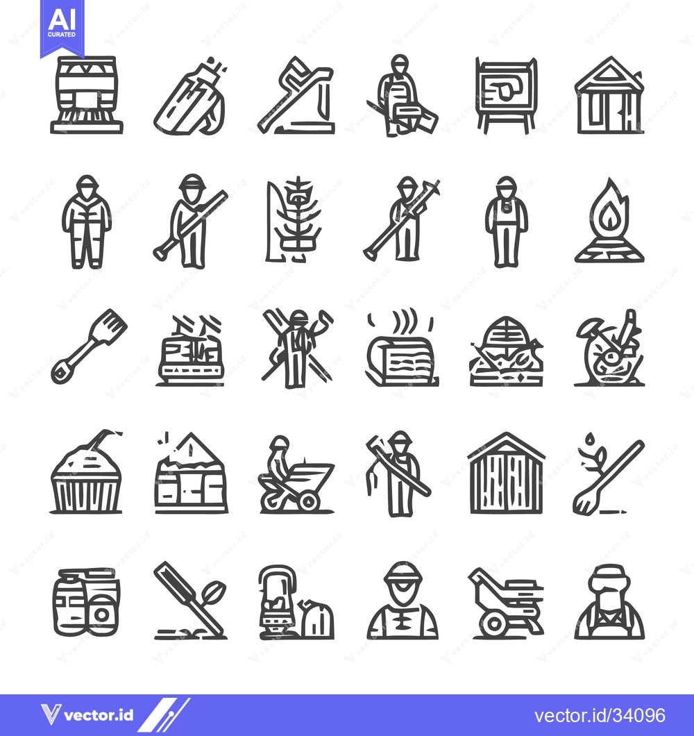 Premium Vector of Collection of Line Art Icons Depicting Various Professions and Activit