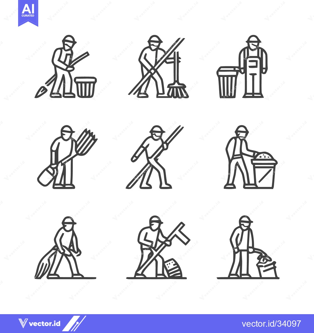 Premium Vector dari Collection of Line Art Illustrations Depicting Janitorial Workers Clea