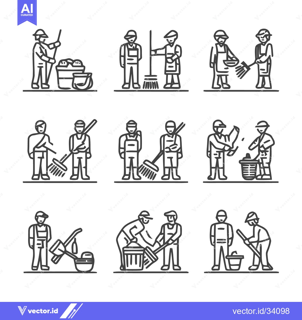 Premium Vector dari Cleaning Crew - A Collection of Line Art Illustrations Depicting Sanit