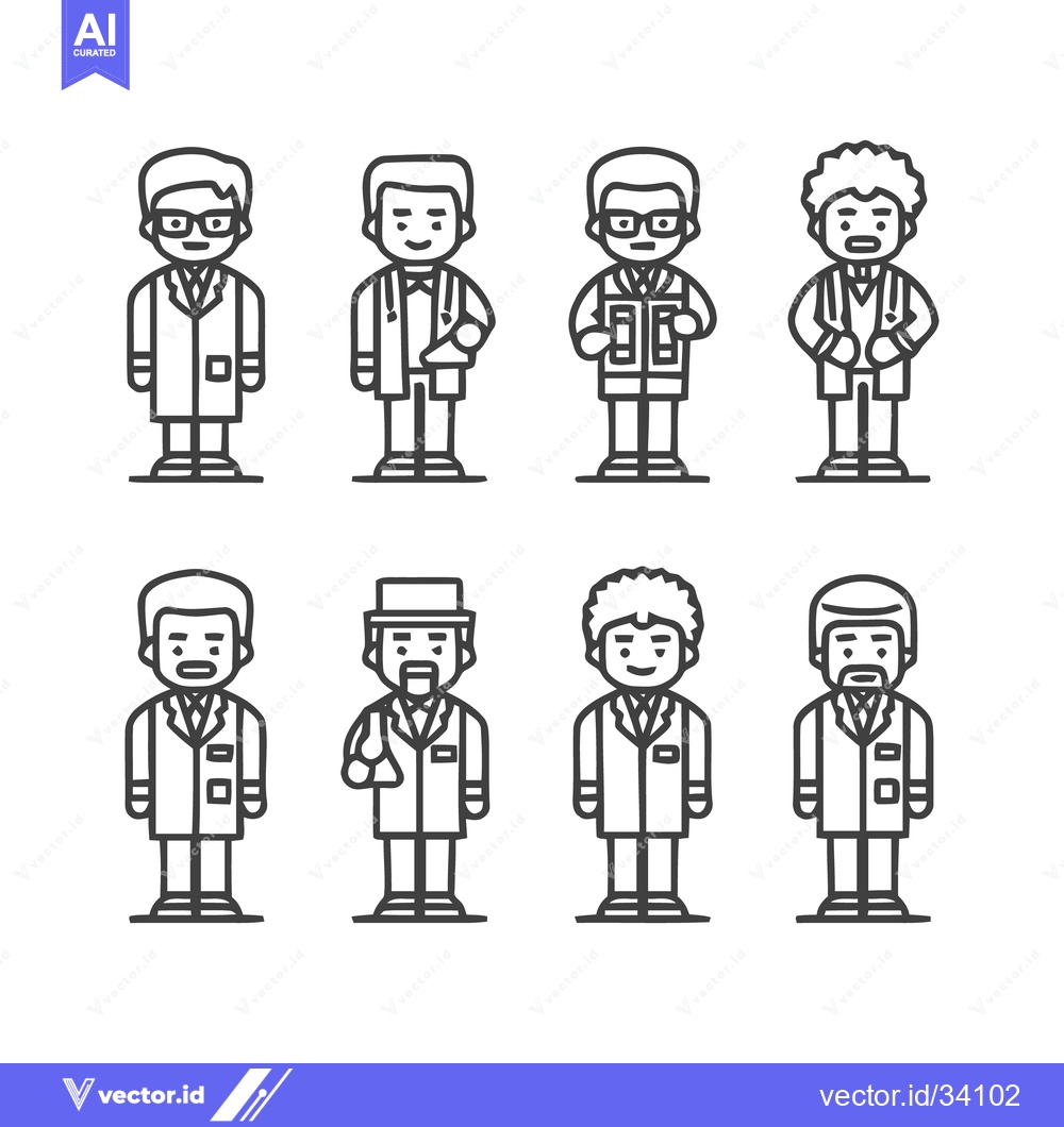 Premium Vector of Line Art Doctors - Diverse Medical Professionals in Uniform.