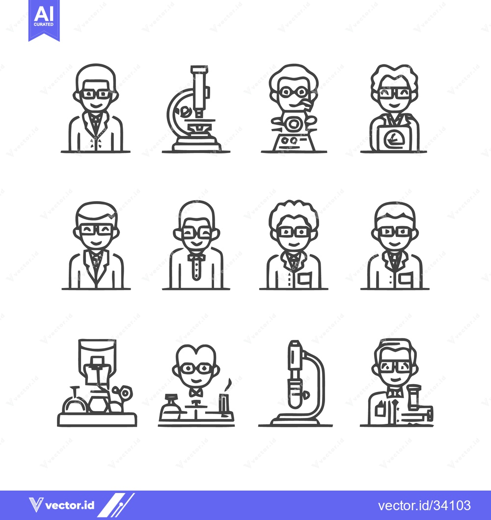 Premium Vector of Science and Research Icons - A Collection of Scientists and Lab Equipm