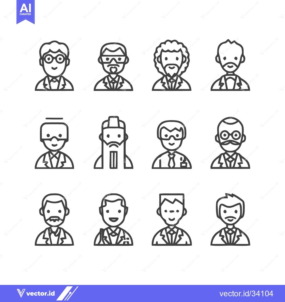 Premium Vector of Diverse Professional Portraits - A Collection of Line Art Icons.
