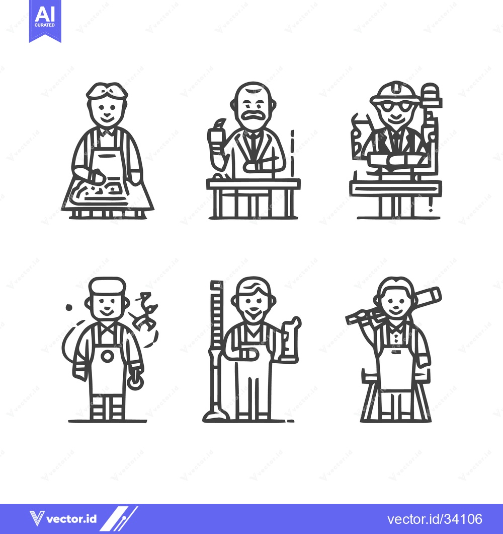 Premium Vector dari Diverse Professions - A Collection of Line Art Illustrations.