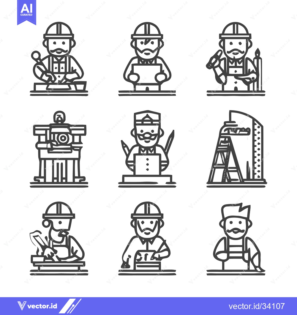 Premium Vector dari Construction Workers - A Collection of Line Art Illustrations.