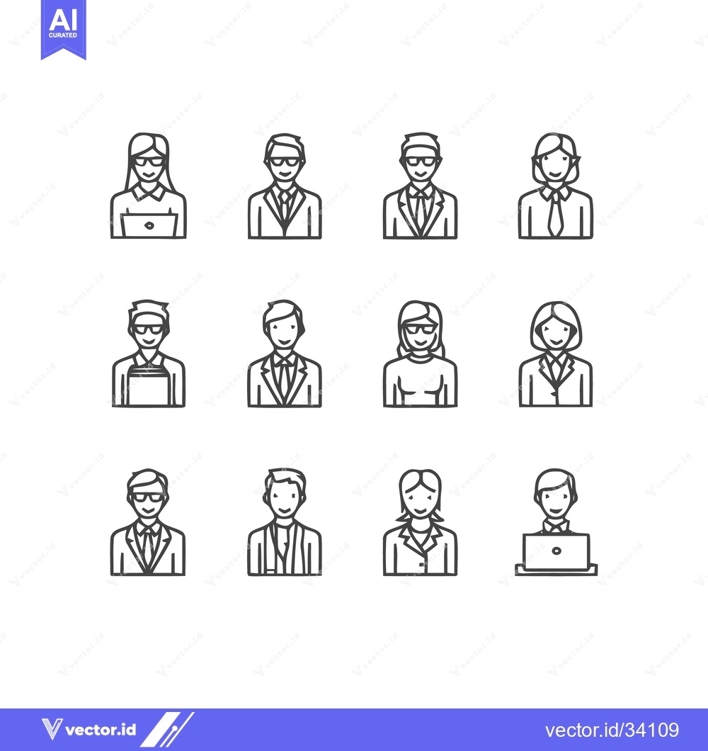 Premium Vector dari Diverse Business Professionals - A Collection of Line Art Icons.