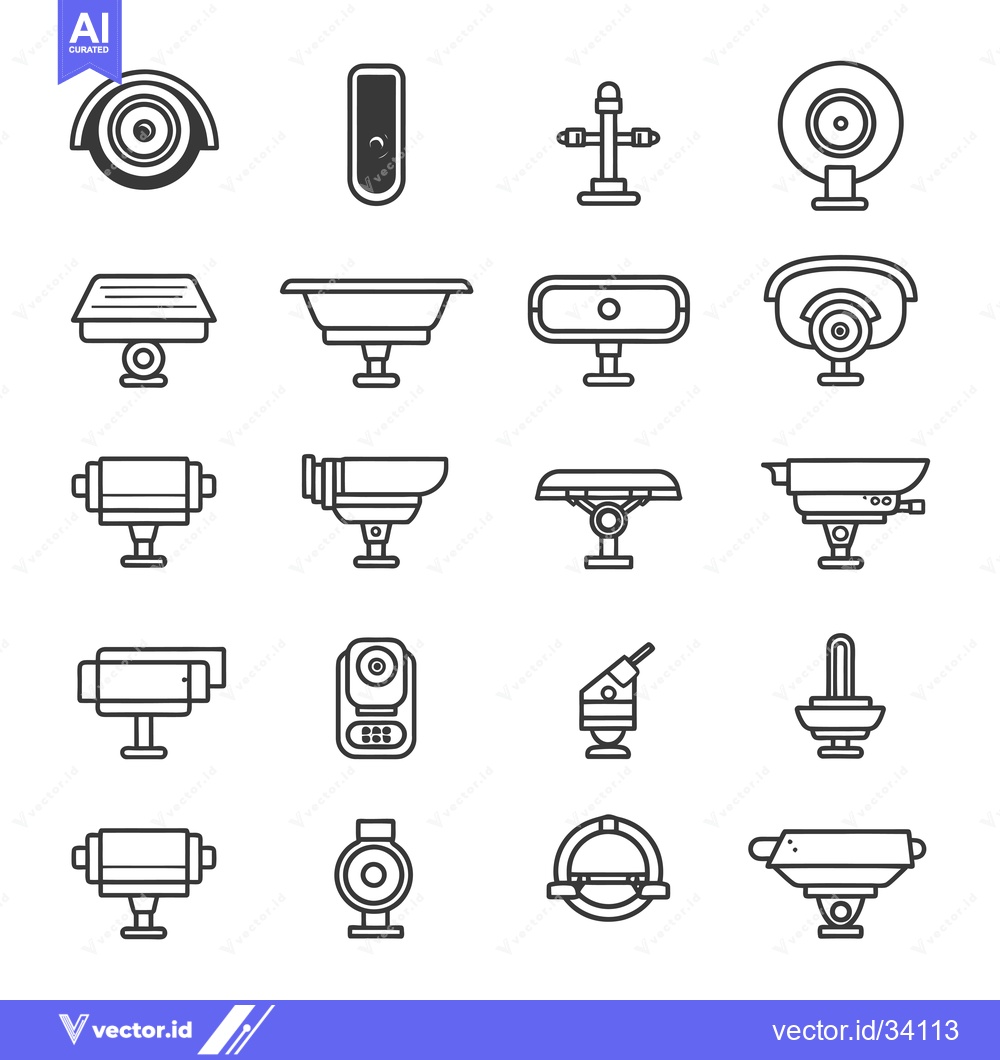 Premium Vector dari Collection of Security Camera Icons in Line Art Style