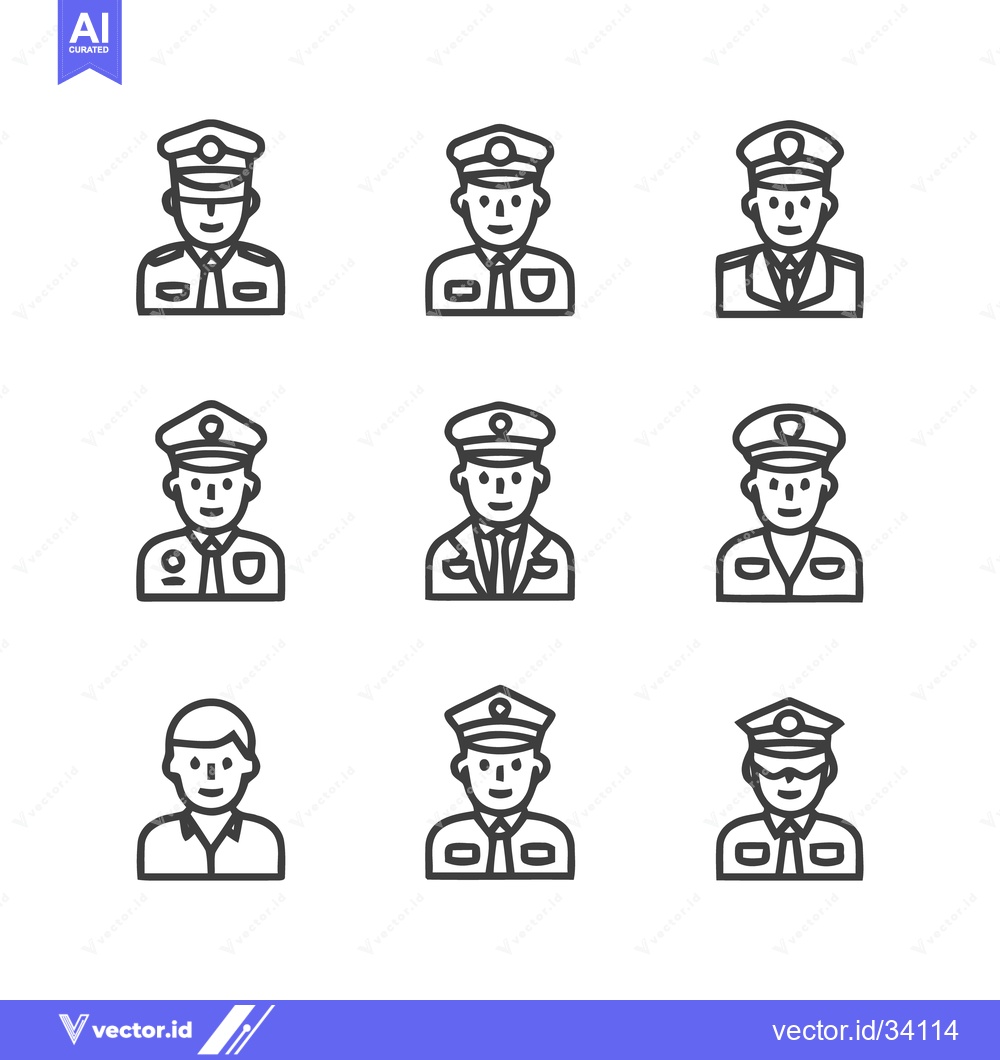 Premium Vector dari Police Officer Icons - A Collection of Uniformed Professionals.