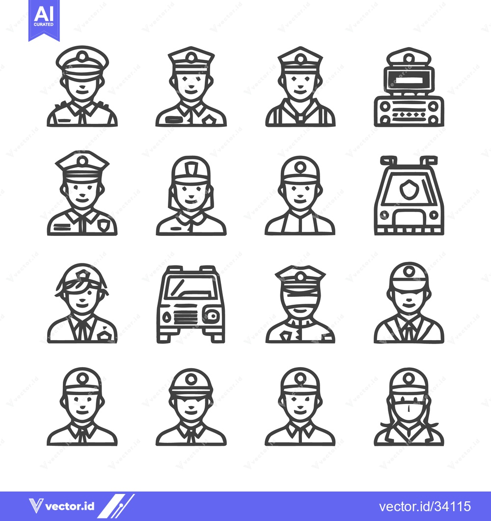 Premium Vector of Police Officer Icons - Diverse Uniforms and Professions.