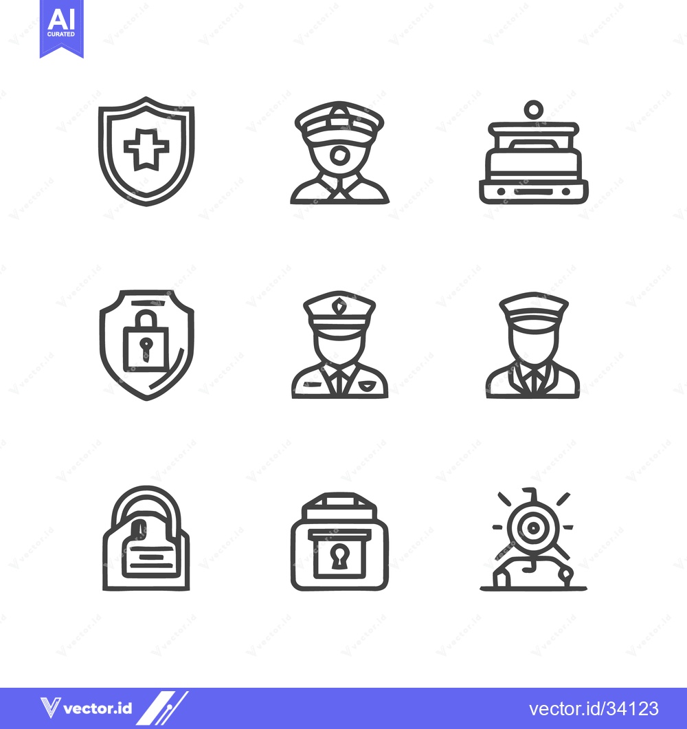 Premium Vector of Security and Protection Icons - Shield, Police, and Surveillance Symbo