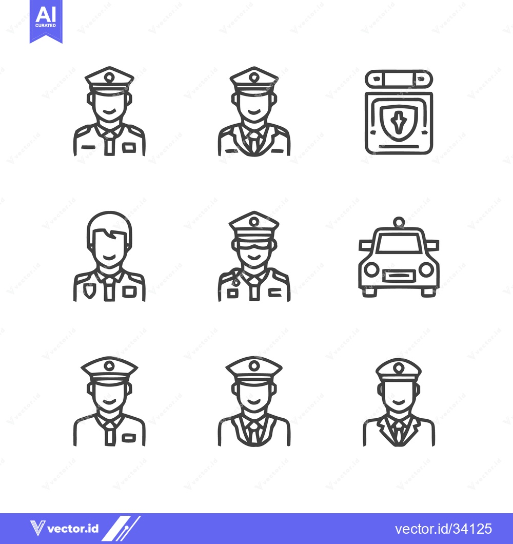 Premium Vector of Police Officer Icons - Uniformed Law Enforcement Symbols.