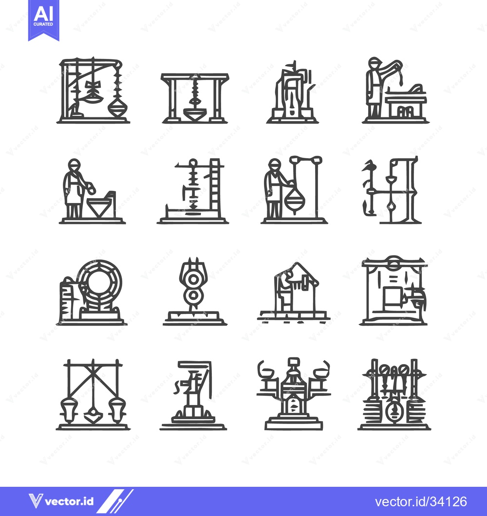 Premium Vector dari Vintage Industrial Equipment and Machinery Icons Set.