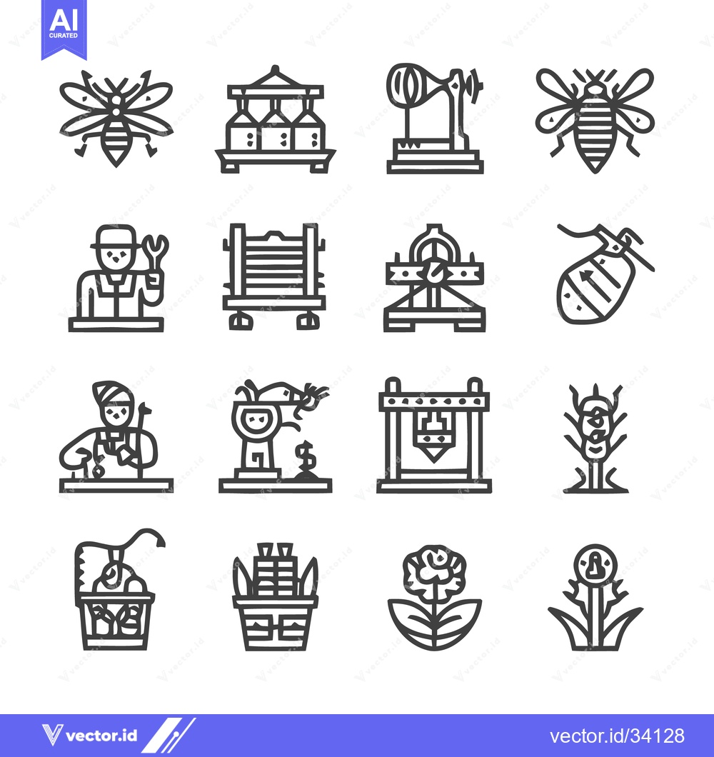 Premium Vector of Collection of Bee-related Icons - Honey, Flowers, and Beekeeping.