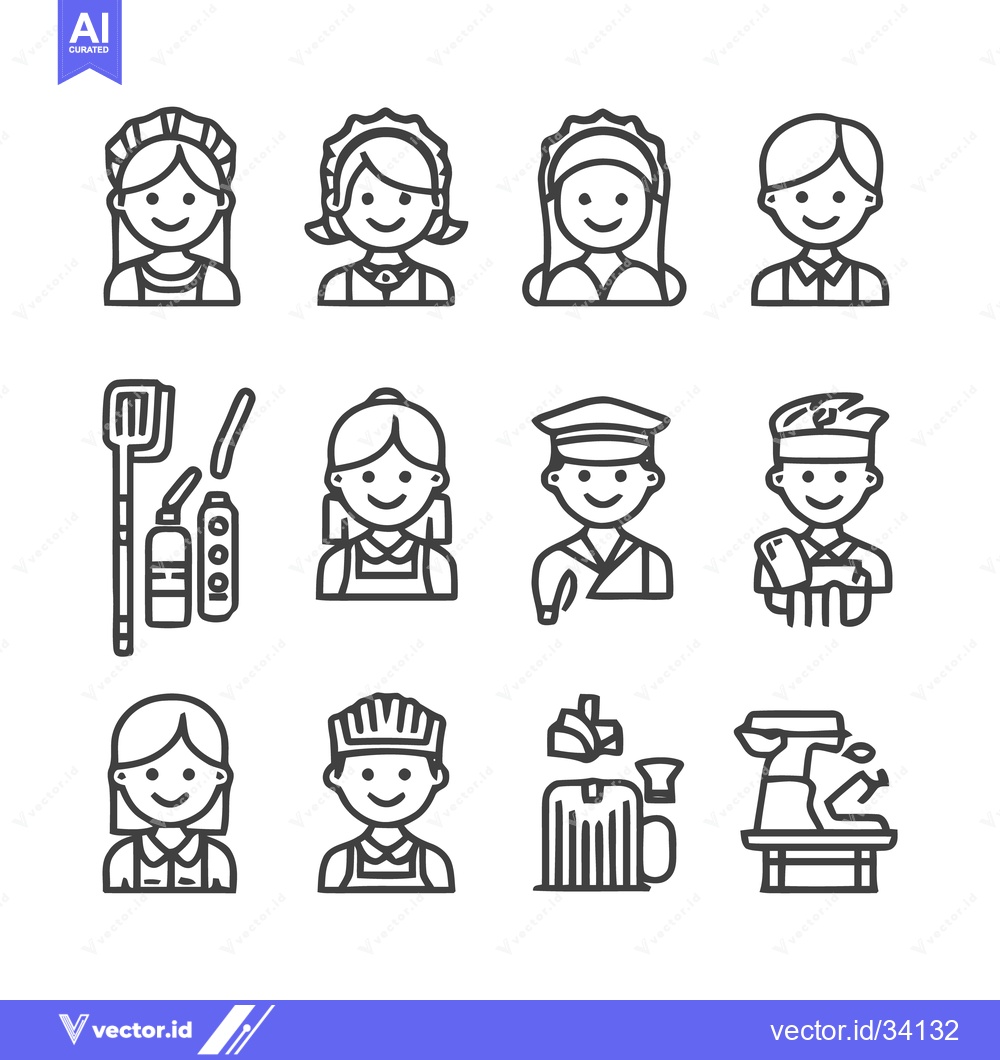 Premium Vector dari Various professions and occupations in simple line art style.