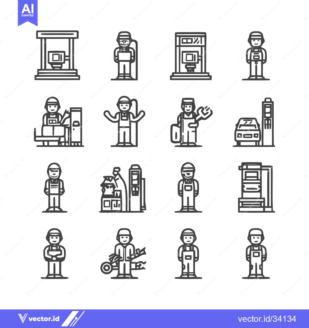 Premium Vector dari Collection of Line Art Icons Depicting Various Professions and Occupat