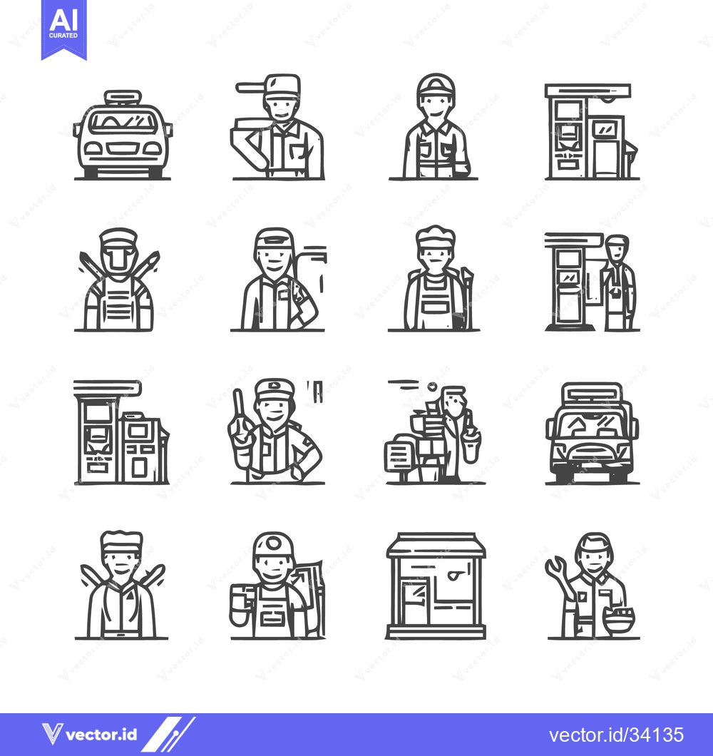 Premium Vector dari Collection of Line Art Icons Depicting Various Professions and Service