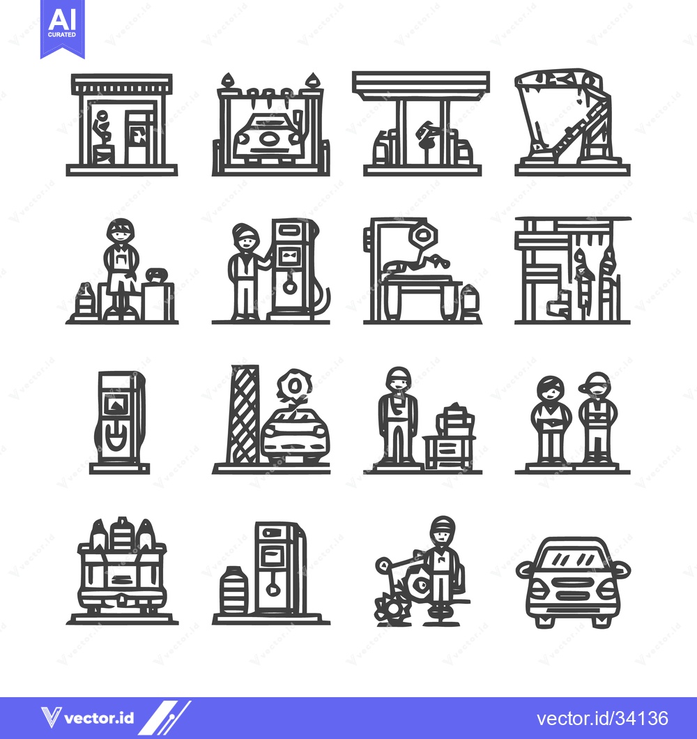 Premium Vector dari Gas station and car service icons set in line art style.