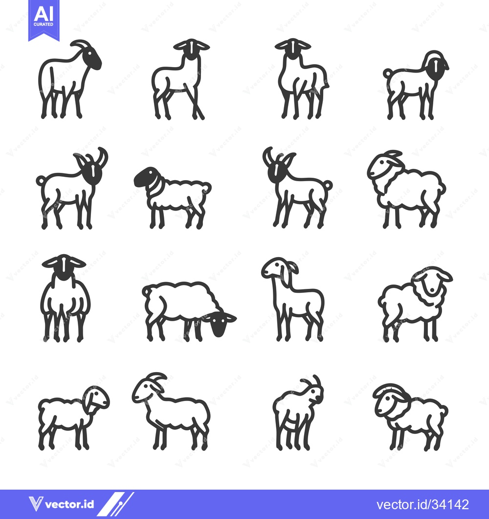Premium Vector dari Collection of Sheep and Goat Line Icons