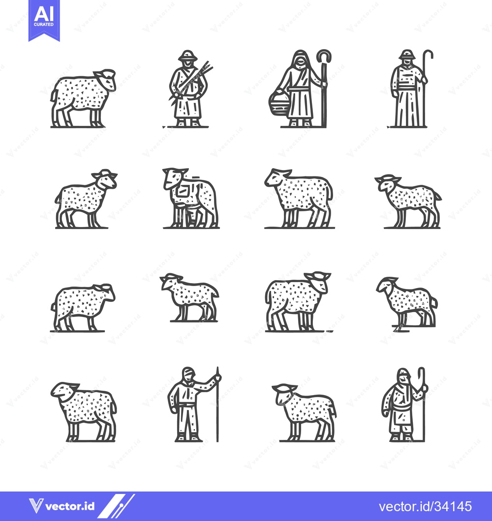 Premium Vector dari Line art sheep and shepherds collection, religious and pastoral theme.