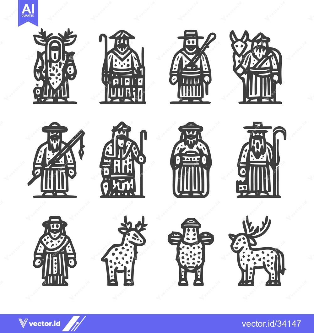 Premium Vector of Line art illustrations of various people and animals.