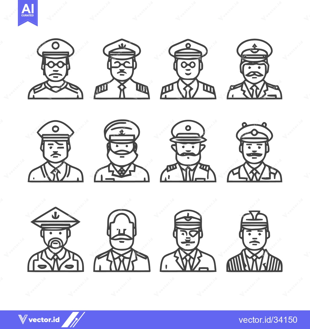 Premium Vector dari Military Officer Portraits - A Collection of Uniformed Individuals.