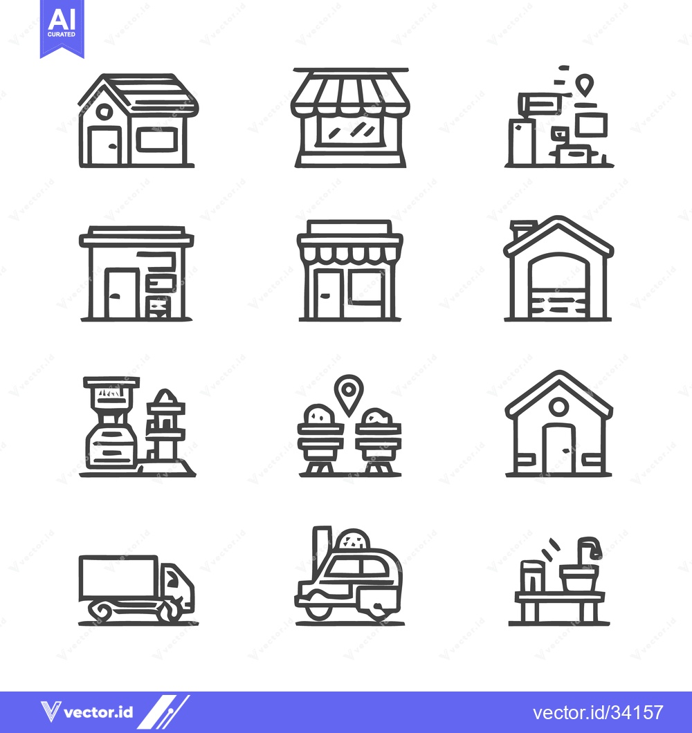 Premium Vector of Collection of Minimalist Building Icons for Various Design Projects.