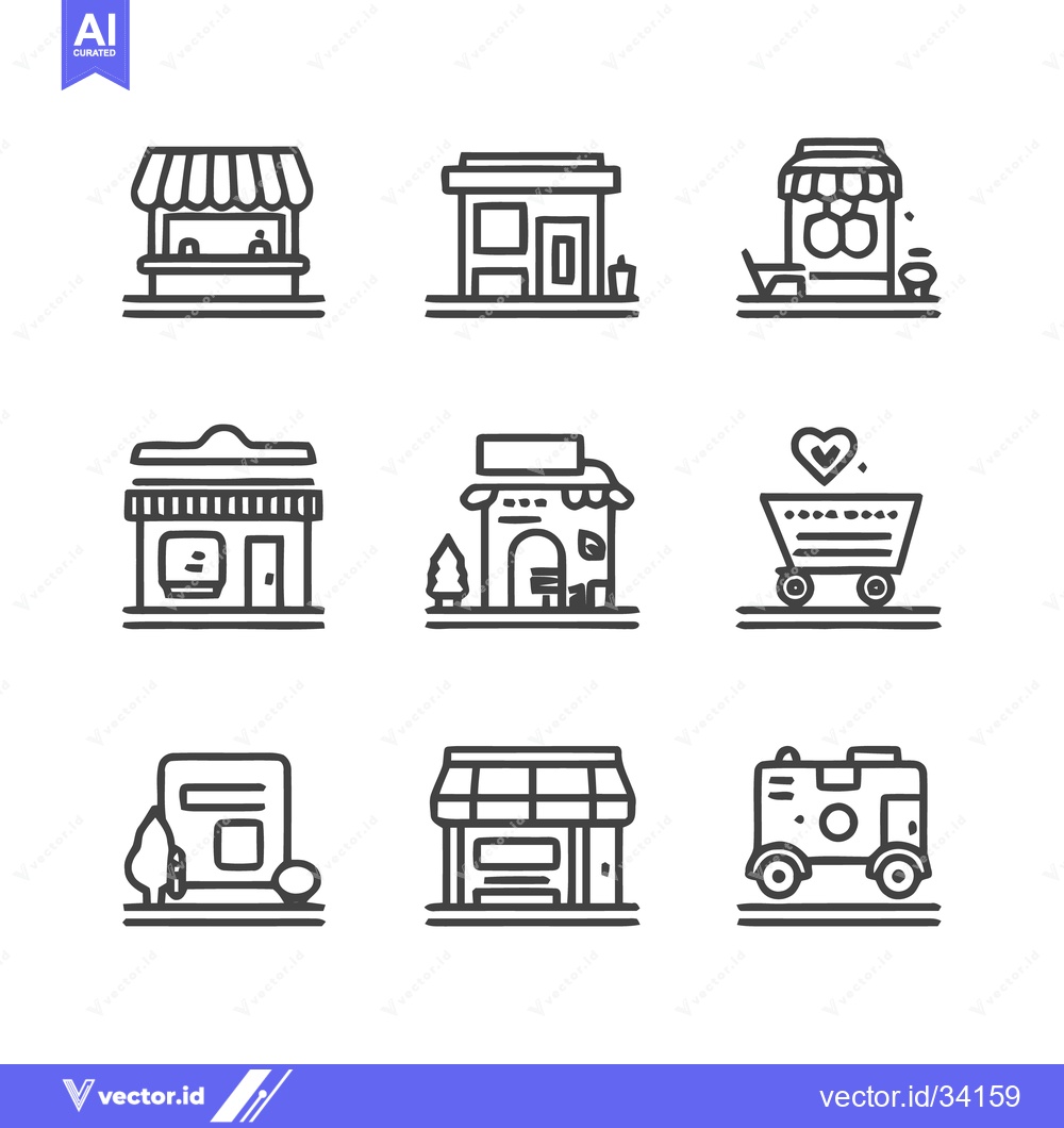 Premium Vector dari Collection of Minimalist Shopfront Icons for Various Businesses.