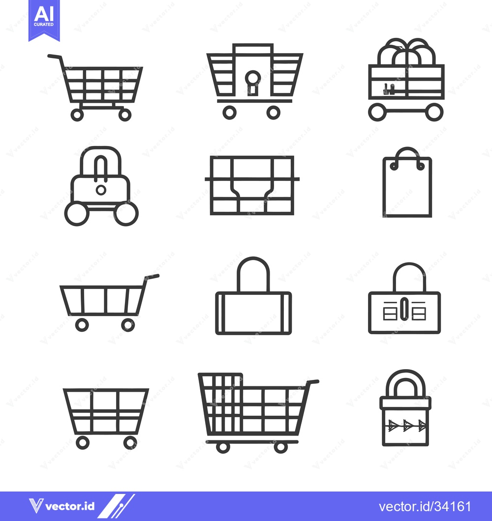 Premium Vector dari Collection of Shopping Cart and Lock Icons in Outline Style