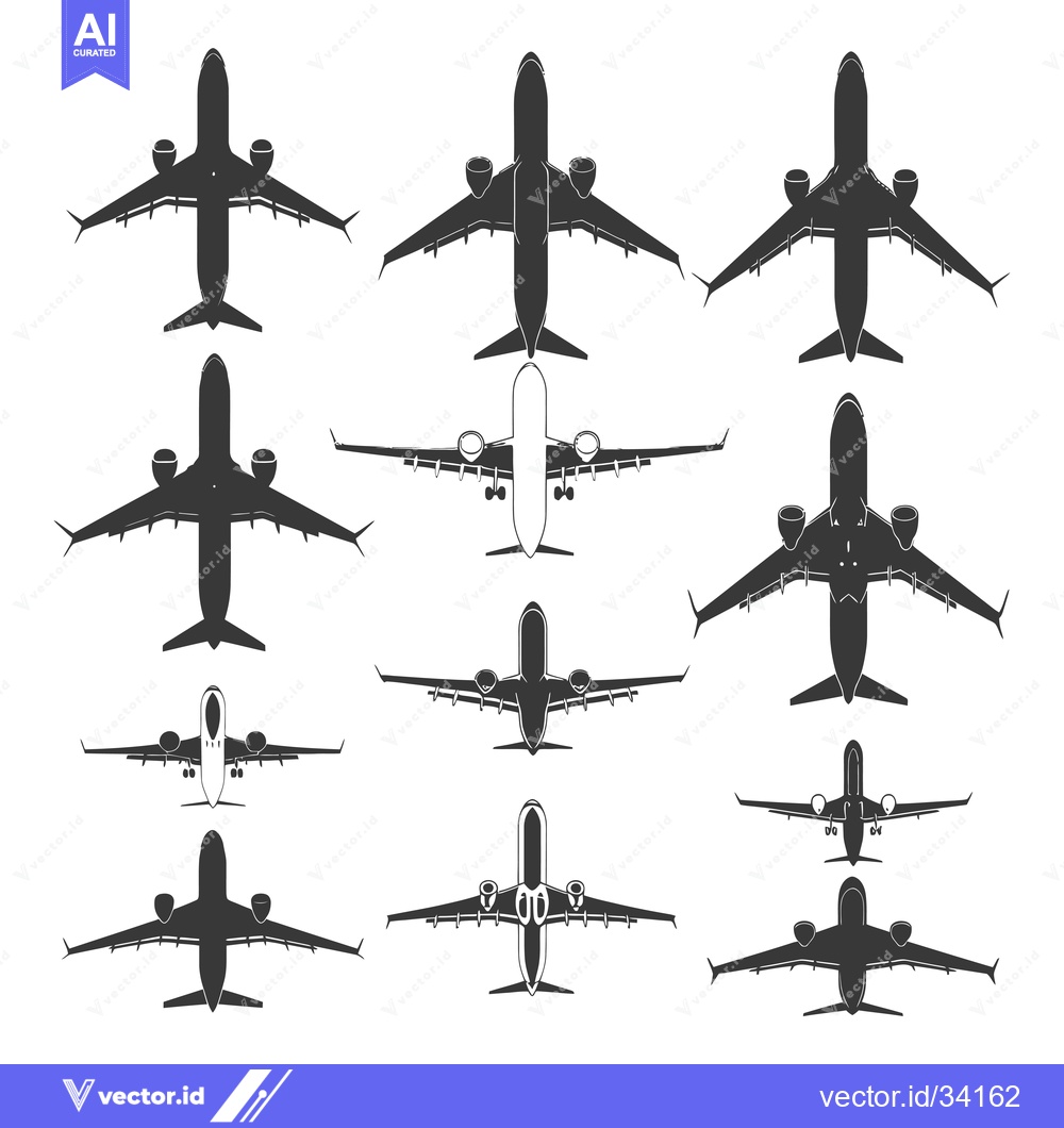 Premium Vector dari Collection of Silhouette Airplane Images from a Bird's Eye View