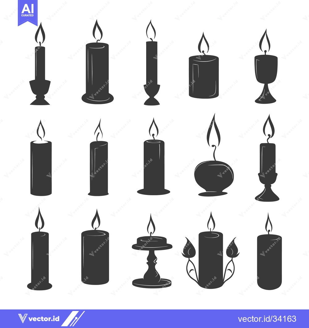 Premium Vector dari Collection of Silhouette Candles with Flames and Candle Holders