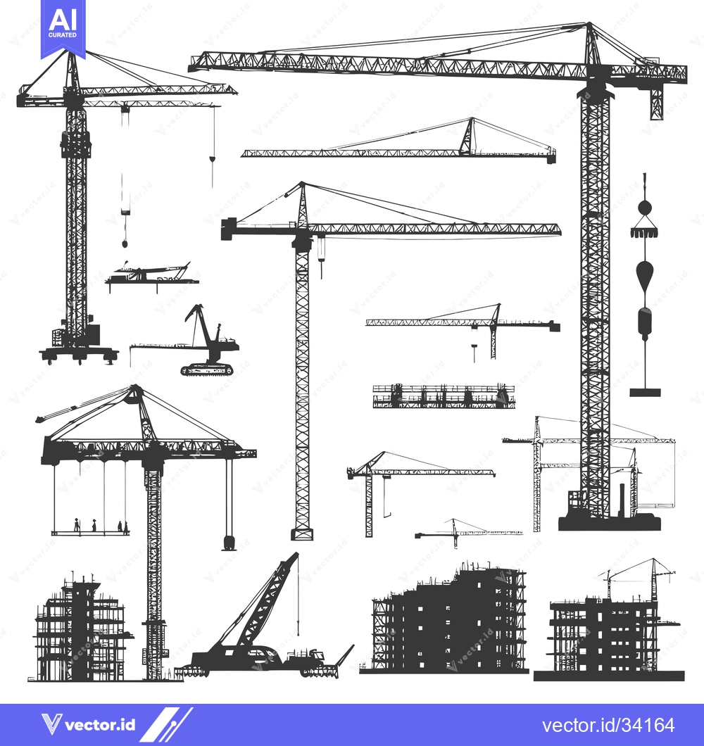 Premium Vector dari Collection of Silhouette Construction Cranes with Buildings