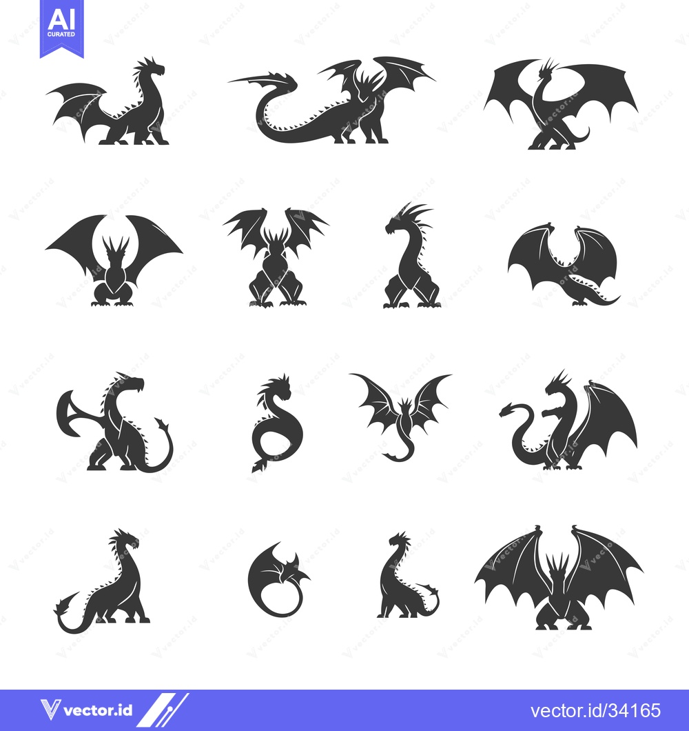 Premium Vector of Collection of Silhouette Dragon Designs