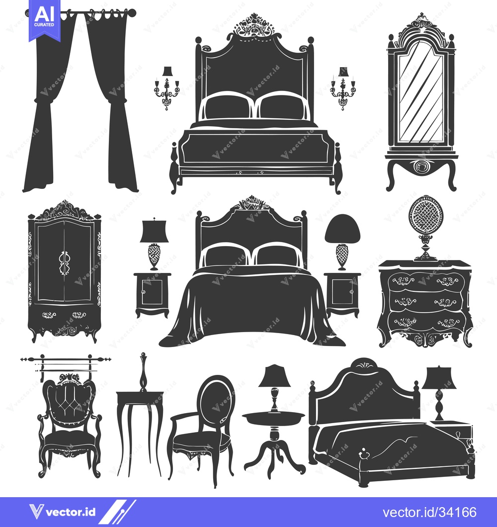 Premium Vector dari Collection of Silhouette Furniture in a Vintage Style