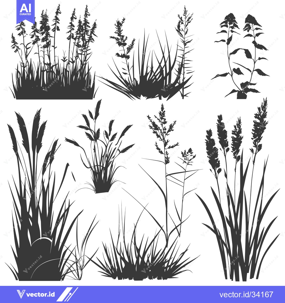 Premium Vector of Collection of Silhouette Grass and Wildflower Illustrations
