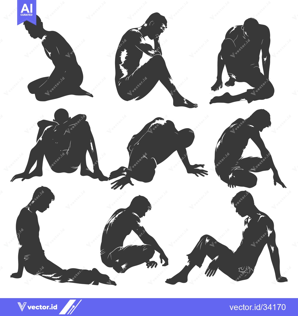 Premium Vector of Collection of Silhouette Illustrations of a Man Sitting in Various Pos
