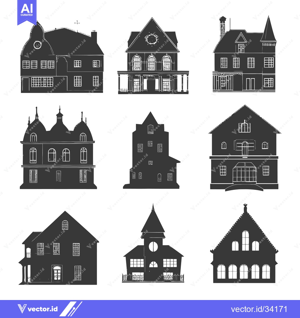 Premium Vector of Collection of Silhouette Illustrations of Different Styles of Houses