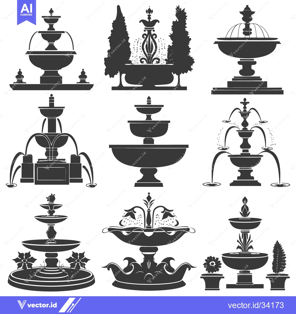 Premium Vector dari Collection of Silhouette Illustrations of Ornate Fountains