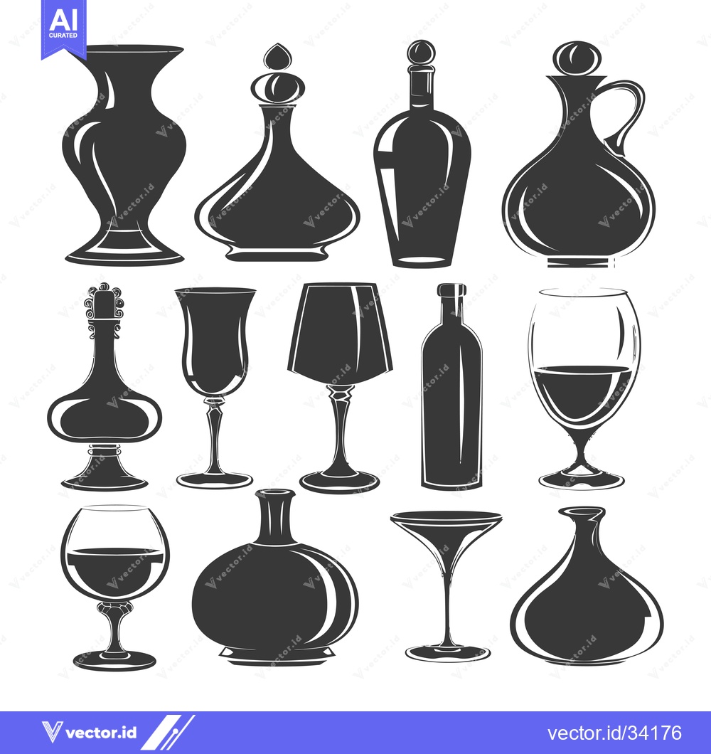 Premium Vector of Collection of Silhouette Images of Glassware