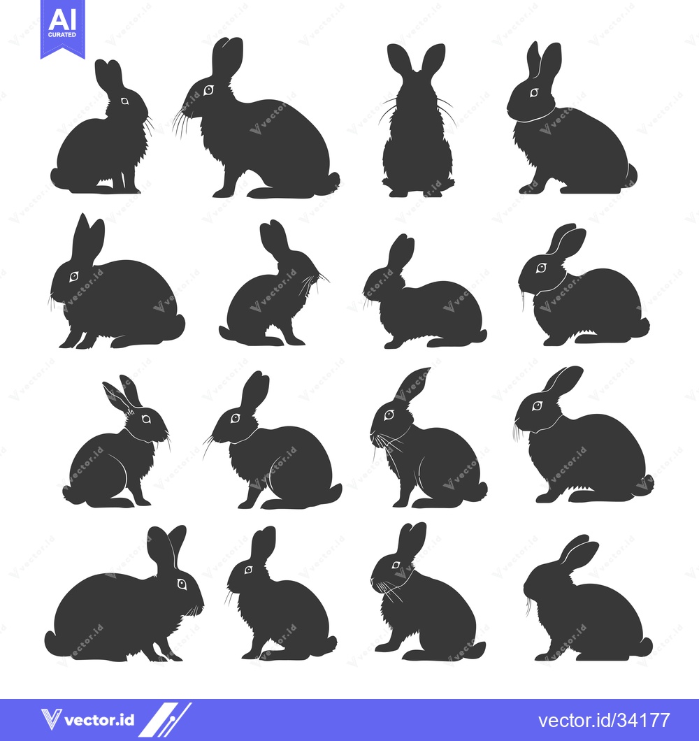 Premium Vector dari Collection of Silhouette Images of Rabbits in Various Poses