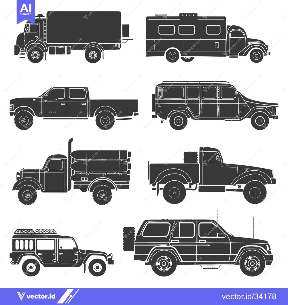 Premium Vector of Collection of Silhouette Images of Various Trucks and SUVs