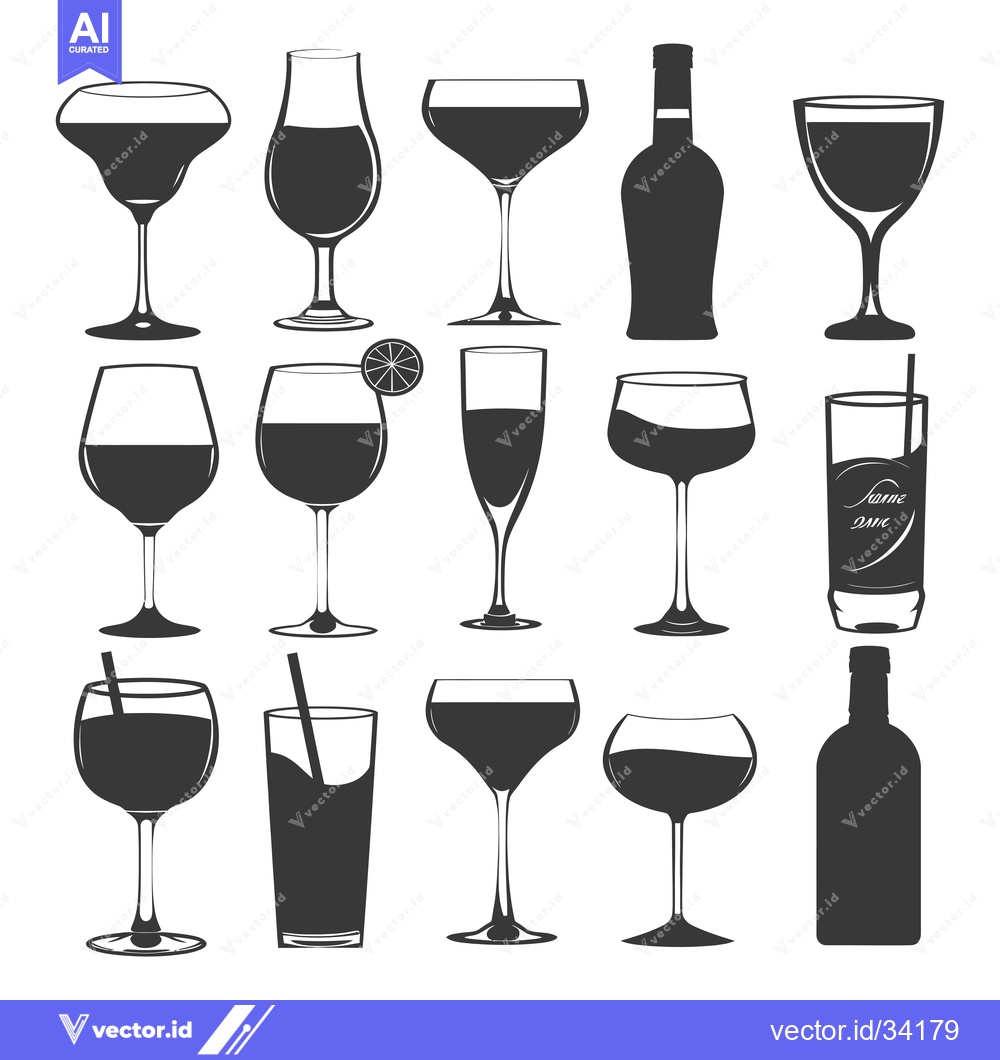 Premium Vector of Collection of Silhouette Images of Wine Glasses and Bottles