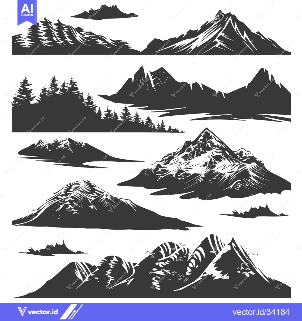 Premium Vector dari Collection of Silhouette Mountain and Forest Illustrations